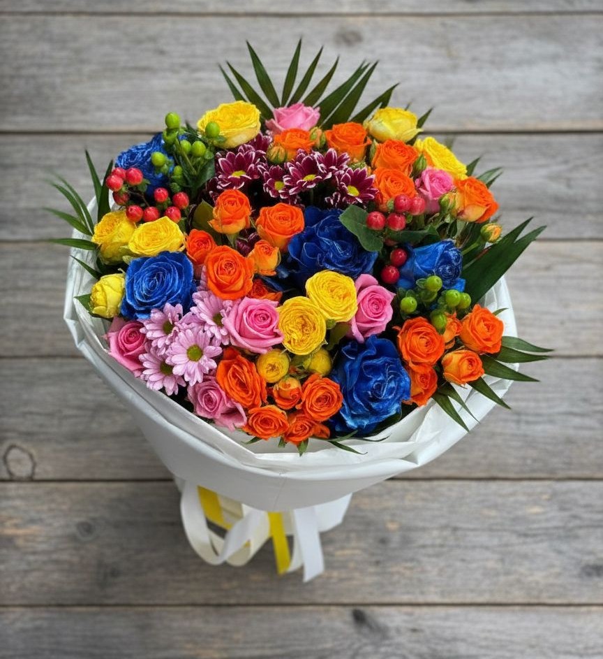 Букет цветов из: Розы и Хризантемы в Новоселье Ленинградская область