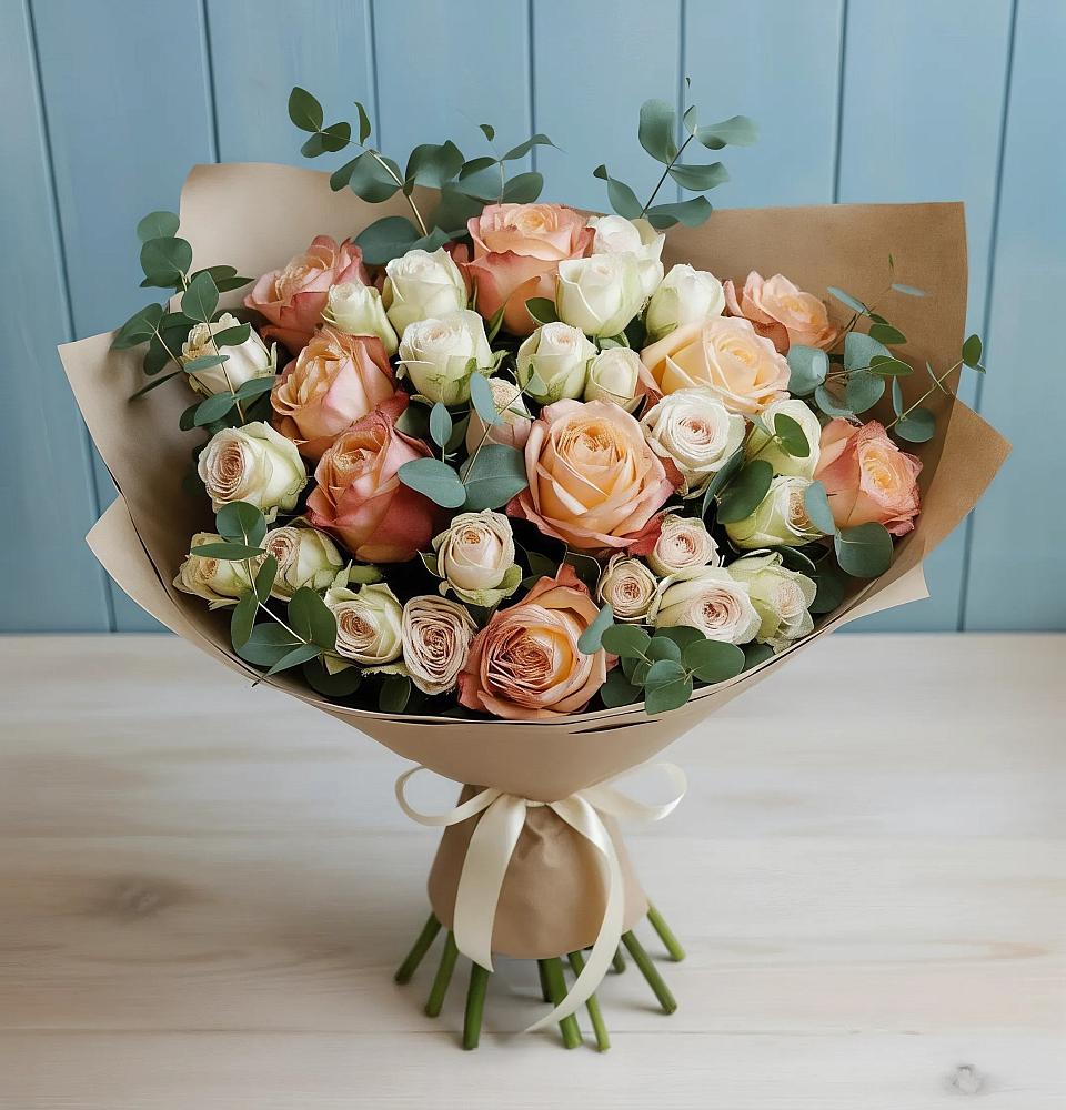 Букет цветов из: Альстромерии и Розы в Новоселье Ленинградская область