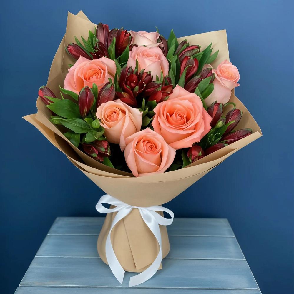 Букет цветов из: Розы и Альстромерии в Новоселье Ленинградская область