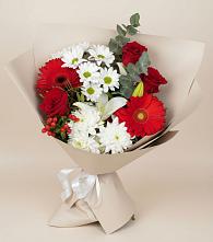 Букет цветов из:  Розы, Хризантемы, Герберы и Лилии в Новоселье Ленинградская область