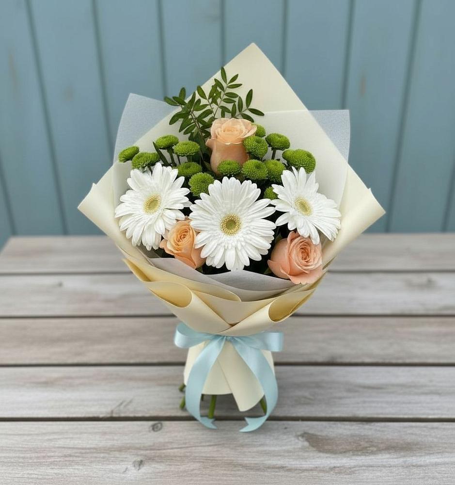 Букет цветов из: Герберы, Розы и Хризантемы в Новоселье Ленинградская область