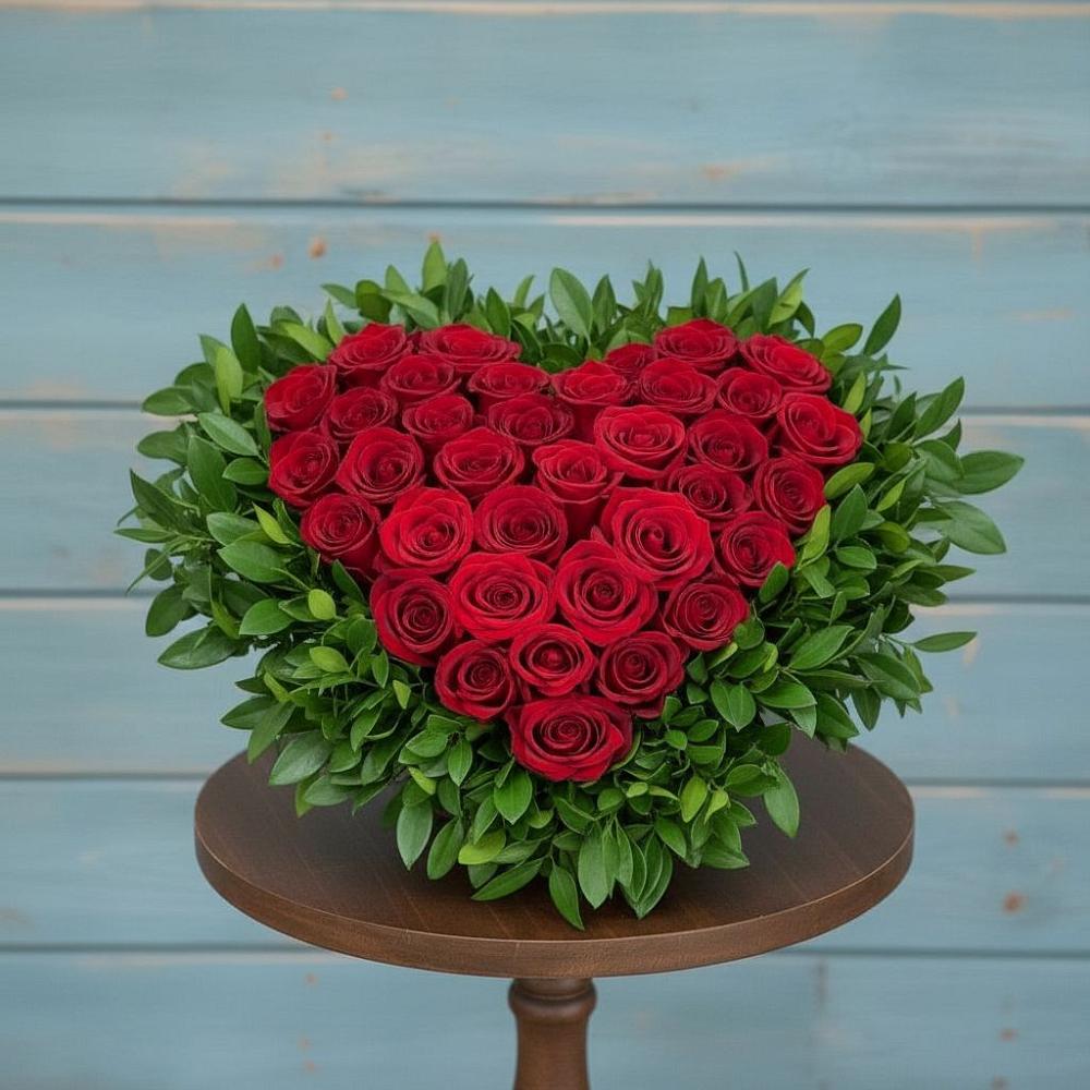 Цветочная композиция из Розы в виде сердца в Новоселье Ленинградская область