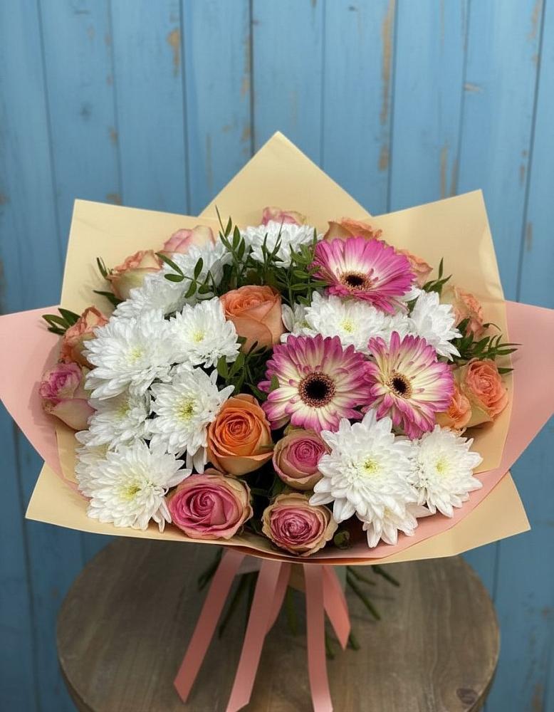 Букет цветов из: Розы, Герберы и Хризантемы в Новоселье Ленинградская область