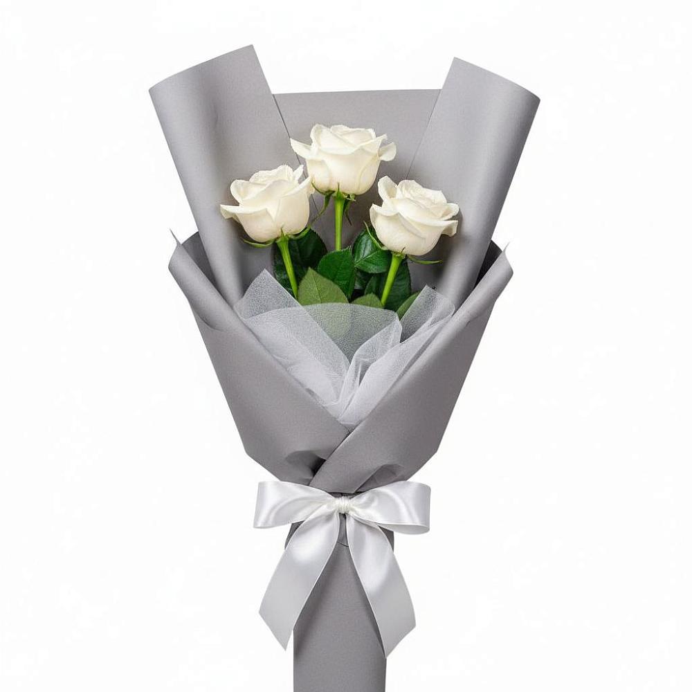 Букет 3 белые розы в Новоселье Ленинградская область