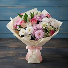 Букет цветов из:  Хризантемы, Альстромерии и Розы в Новоселье Ленинградская область