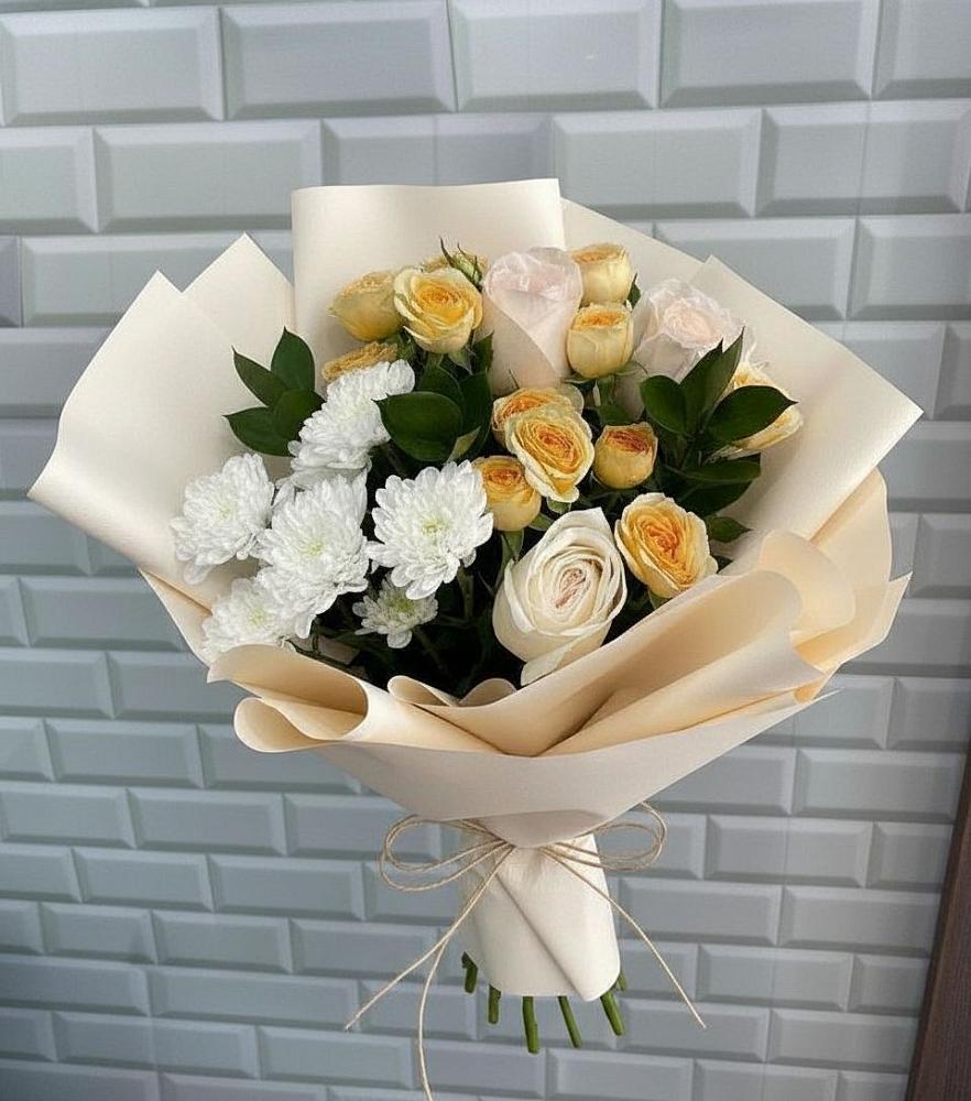 Букет цветов из: Розы и Хризантемы в Новоселье Ленинградская область