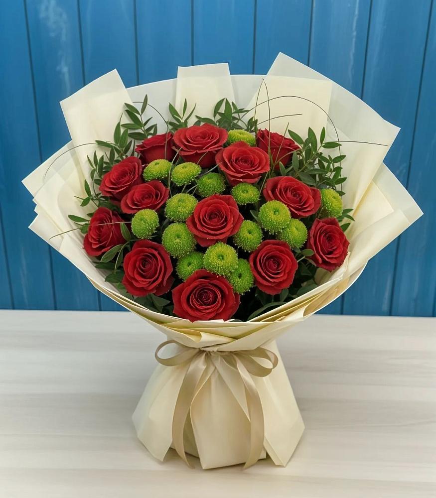 Букет цветов из: Розы и Хризантемы в Новоселье Ленинградская область